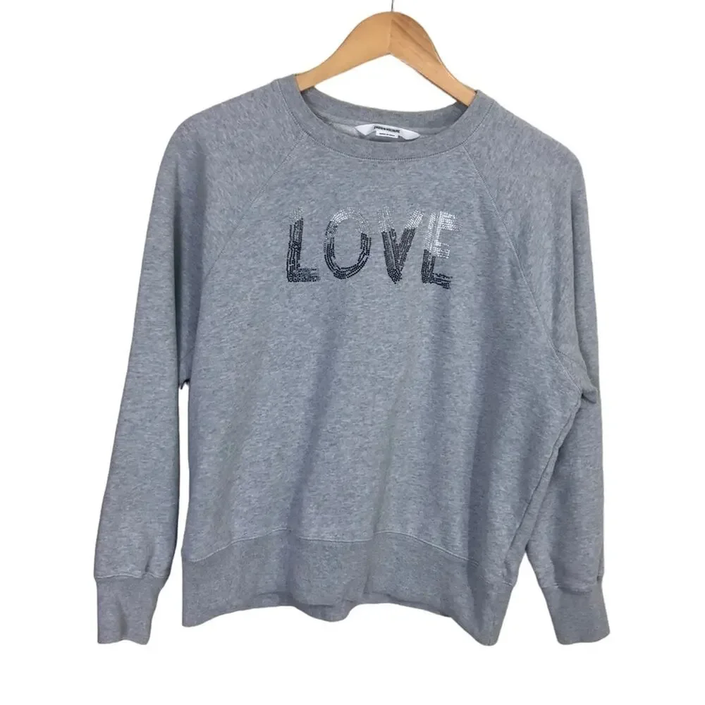 Zadig & Voltaire Love Embellished Cotton Sweatshirt Rhinestone Size Small - Picture 2 of 7